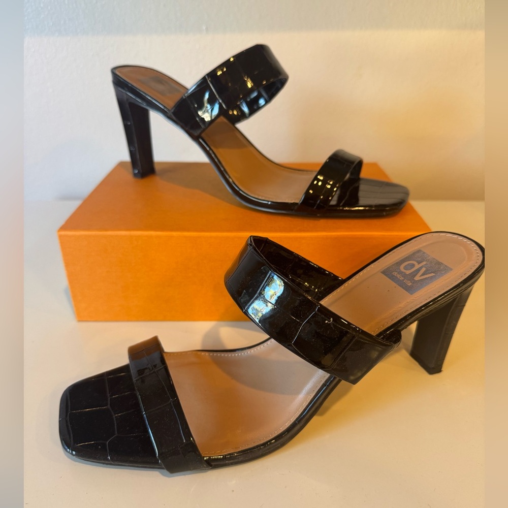 DV by Dolce Vita Black Croc Heel Mule Sandals